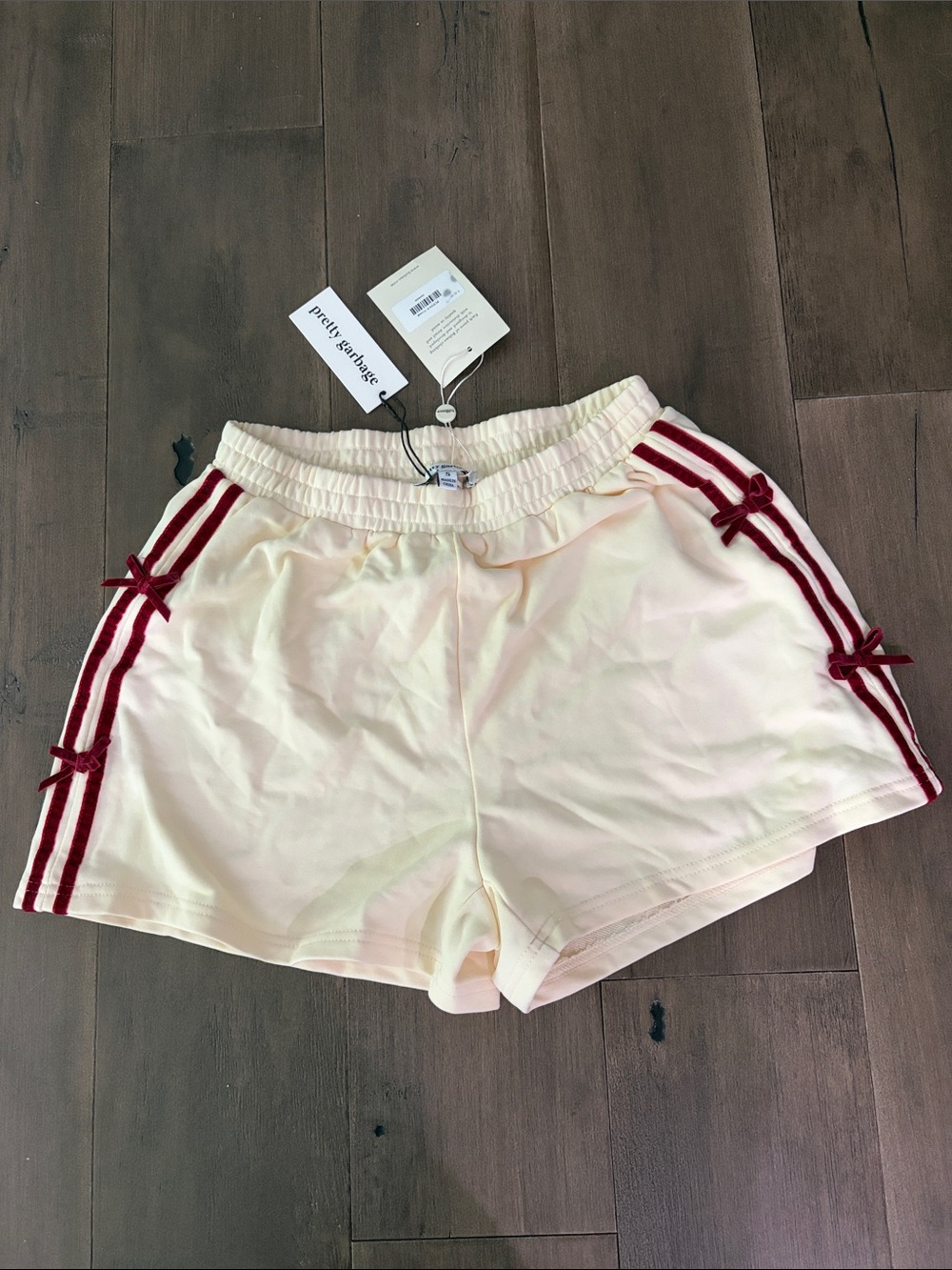 Cream Lounge Shorts with Red Trim